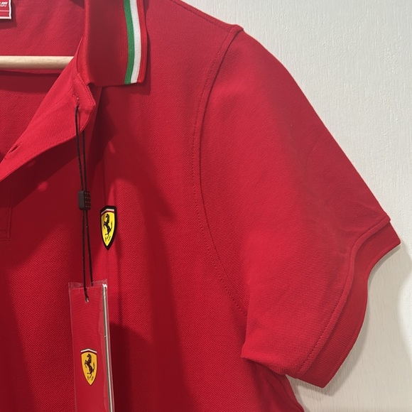 SCUDERIA FERRARI MENS POLO SHIRT ITA FLAG PIQUET RED SZ LG NEW - Picture 7 of 11